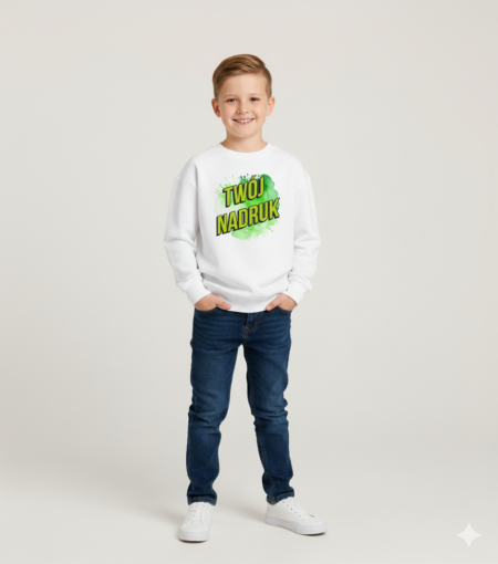 Bluza dziecięca bez kaptura - noemi chłopiec w klasycznej bluzie zawierającej własny nadruk