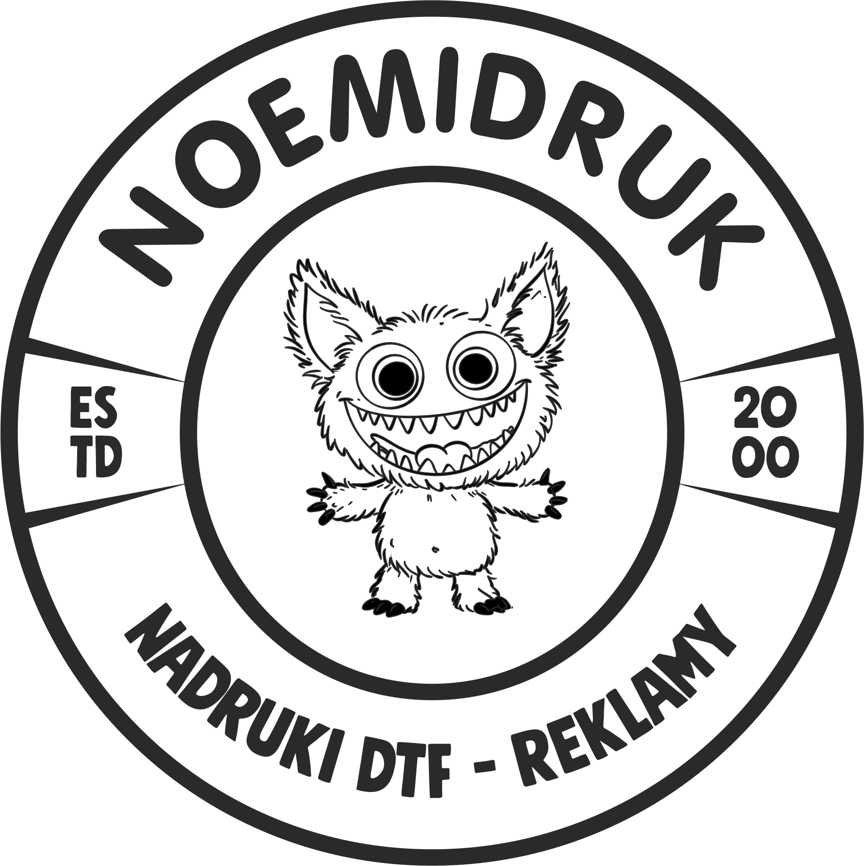 wzór pieczęci z napisem noemidruk i potworkiem w logotypie